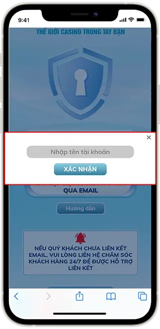 Bước 3: Nhập tên đăng nhập > XÁC NHẬN